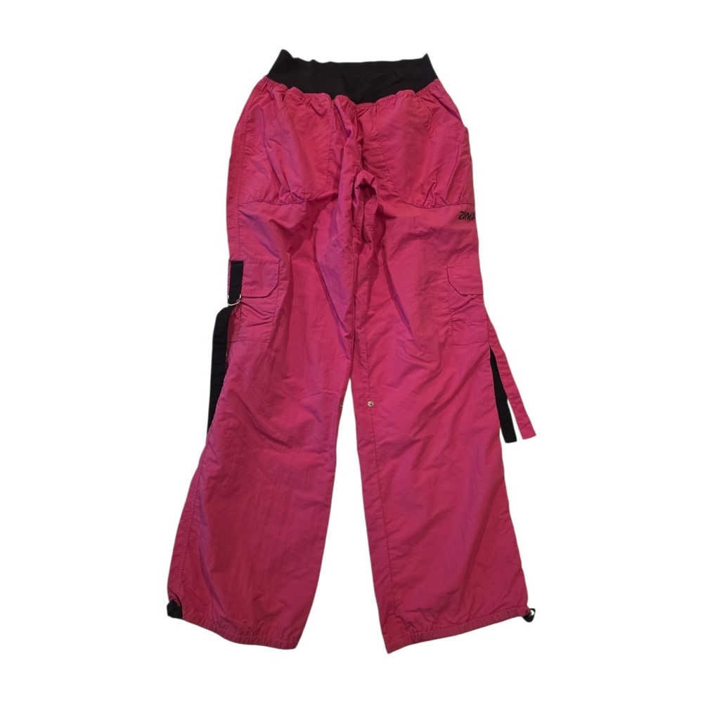 Zumba Wear Cargo Dance Pants XL Pink Wide Leg Drawstring Nylon Parachute Pants